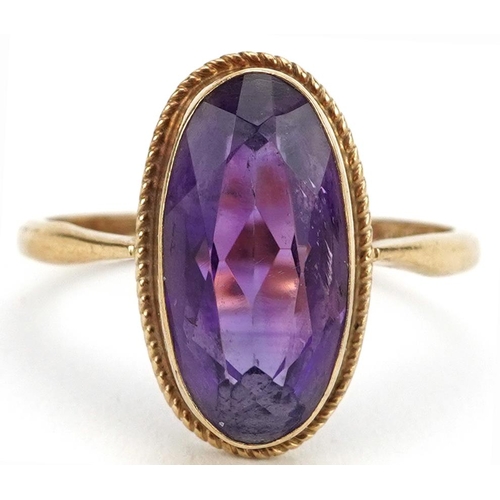 2649 - 9ct gold amethyst ring, size Q, 3.2g