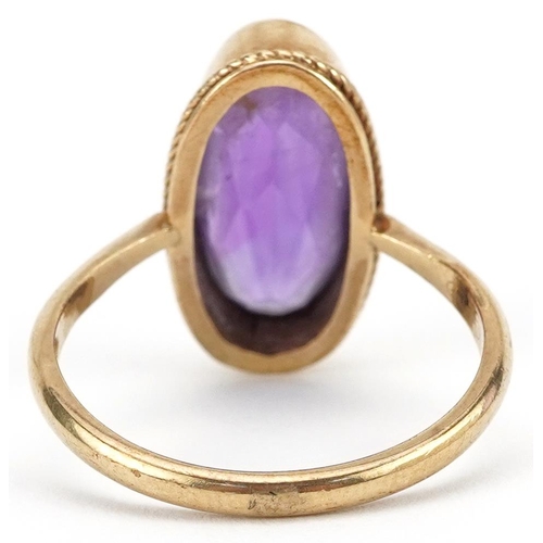 2649 - 9ct gold amethyst ring, size Q, 3.2g