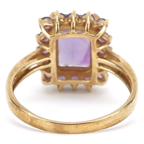 2589 - 9ct gold amethyst cluster ring, size N, 3.0g