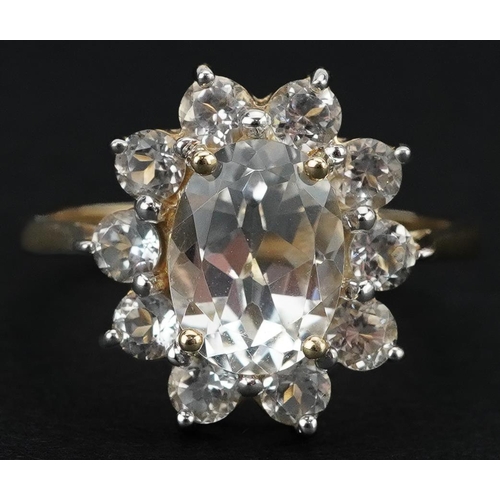 2099 - 9ct gold cubic zirconia cluster ring, size I, 1.8g