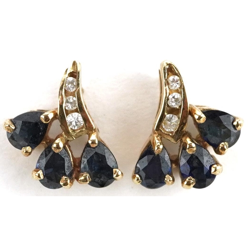 2135 - Pair of 9ct gold sapphire and clear stone stud earrings, 11mm high, 1.3g