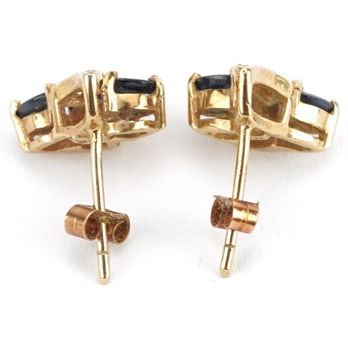 2135 - Pair of 9ct gold sapphire and clear stone stud earrings, 11mm high, 1.3g