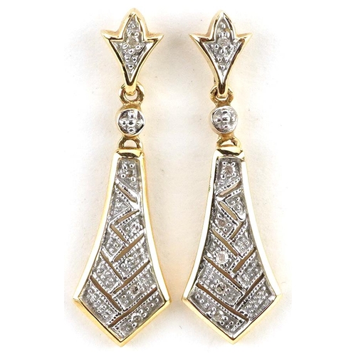 2604 - Pair of Art Deco style 14ct gold diamond drop earrings, 2.8cm high, 3.1g