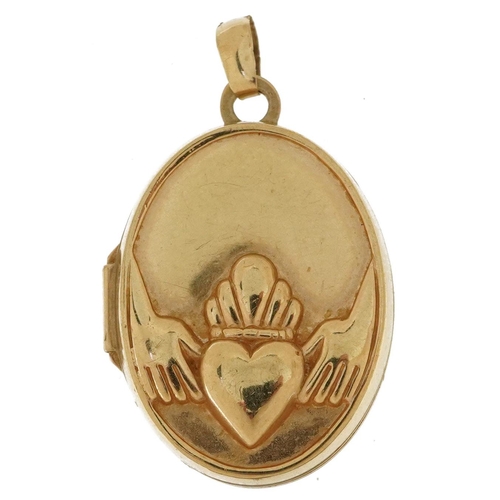 2203 - 9ct gold Claddagh locket, 2.7cm high, 2.0g