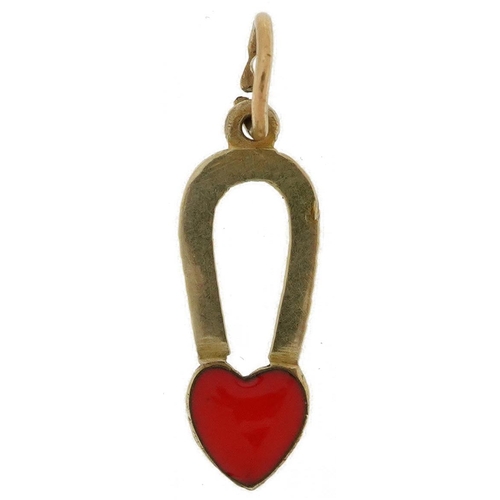 2719 - 9ct gold and enamel love heart charm, 1.7cm high, 0.4g