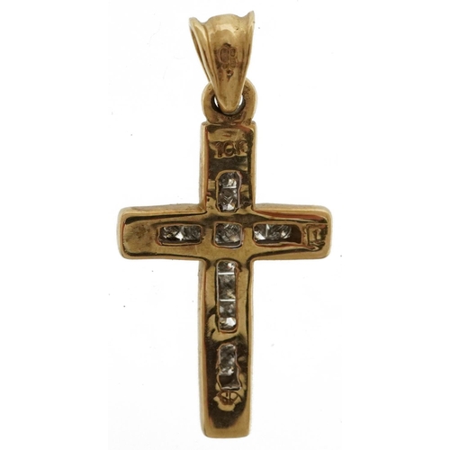 2211 - 10ct two tone gold diamond cross pendant, 2.5cm high, 1.6g