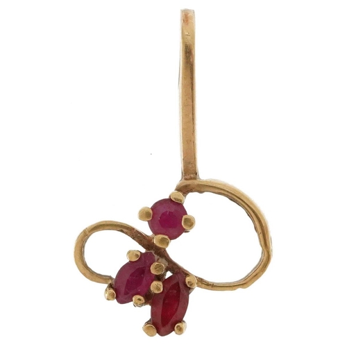 2667 - Art Nouveau style 9ct gold purple spinel pendant, 2.1cm high, 1.0g