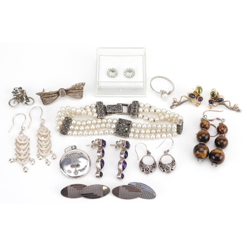 2742 - Silver and white metal jewellery including pairs of earrings, some with semi precious stones, Art No... 