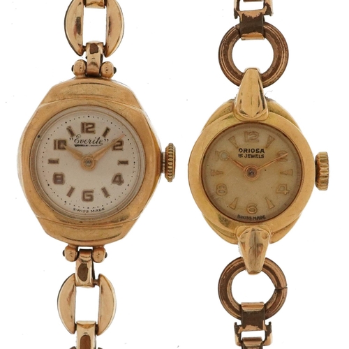 2582 - Two ladies gold wristwatches comprising 18ct gold Oriosa and 9ct gold Everite, each with gold plated... 