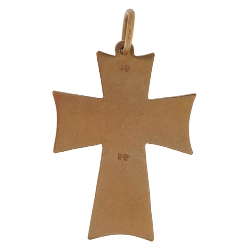 2173 - Large 9ct gold cross pendant, 4cm high, 5.8g