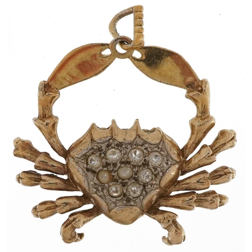 2167 - Silver gilt clear stone Cancer crab zodiac pendant, 3cm wide, 4.8g