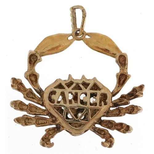 2167 - Silver gilt clear stone Cancer crab zodiac pendant, 3cm wide, 4.8g