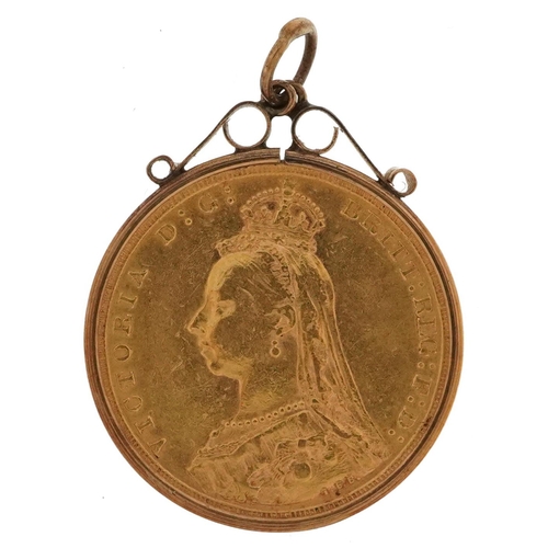 2055 - Victorian 1891 gold sovereign, Melbourne Mint, with 9ct gold pendant mount, 8.9g