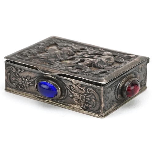 11 - Kurz of Kesselstadt, German silver and mother of pearl snuff box set with blue and red cabochons, th... 