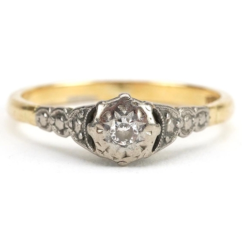 2180 - 18ct gold diamond solitaire ring, size L, 2.3g