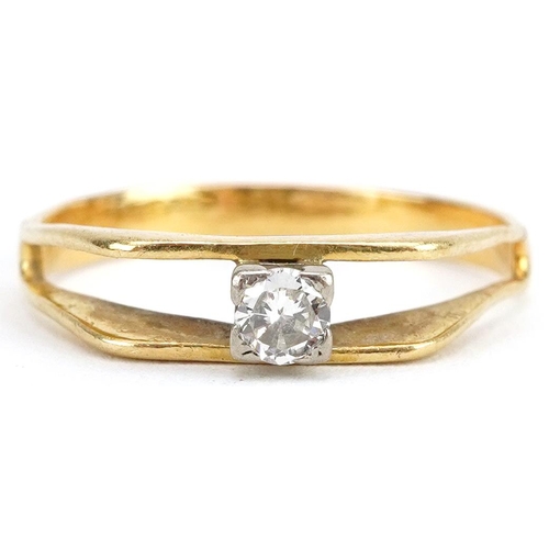 2110 - Unmarked gold diamond solitaire ring, tests as 18ct gold, the diamond approximately 3.50mm in diamet... 