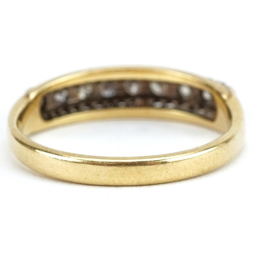 2053 - Unmarked gold diamond half eternity ring, tests as 18ct gold, size M, 2.8g