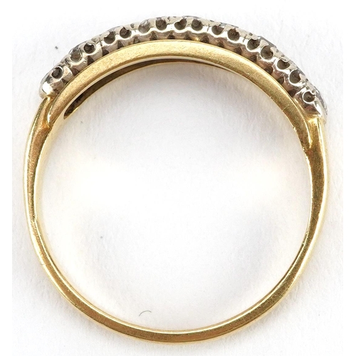 2053 - Unmarked gold diamond half eternity ring, tests as 18ct gold, size M, 2.8g