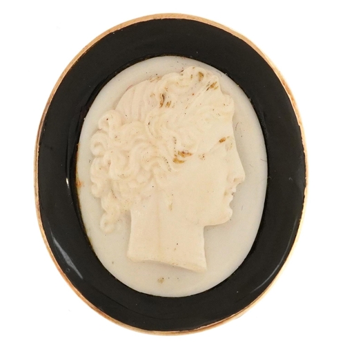 2774 - Cameo brooch carved with a maiden head with yellow metal mount 3.5cm high, 7.5g