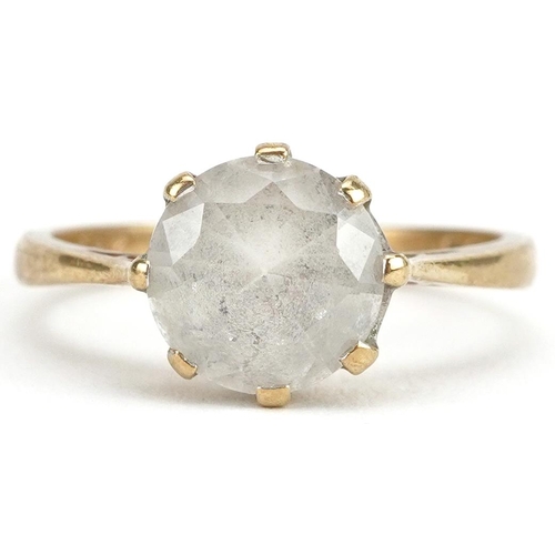 2209 - 9ct gold clear stone solitaire ring, the stone approximately 8.2mm in diameter, size K, 2.2g