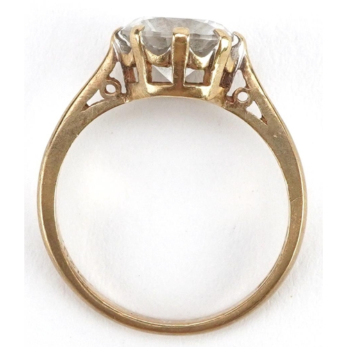 2209 - 9ct gold clear stone solitaire ring, the stone approximately 8.2mm in diameter, size K, 2.2g