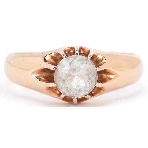 2061 - Unmarked gold white sapphire solitaire ring, tests as 9ct gold, the sapphire approximately 5.90mm in... 