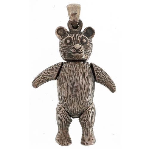 2718 - Silver teddy bear pendant with articulated limbs, 4.5cm high, 13.8g