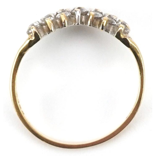 2191 - 14ct gold clear stone two row wishbone ring, size M, 2.0g