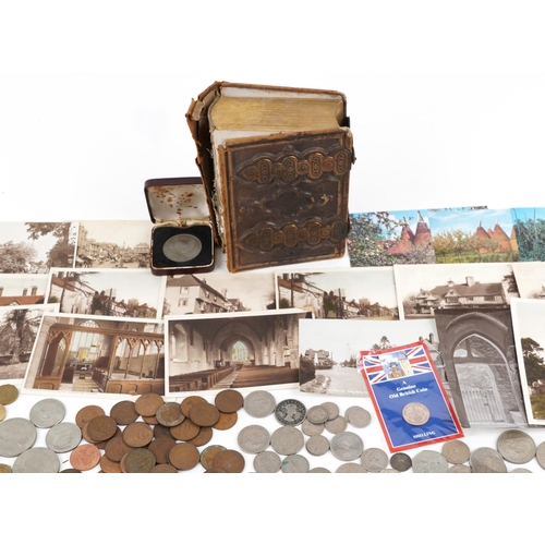 1440 - Coinage and ephemera including postcards and cabinet cards arranged in an album