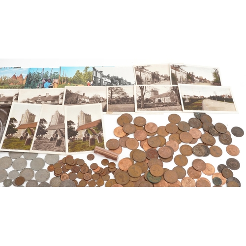 1440 - Coinage and ephemera including postcards and cabinet cards arranged in an album