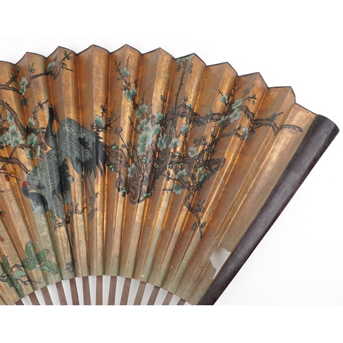 1295 - Large Chinese brisee fan hand painted with flowers, 89cm in length