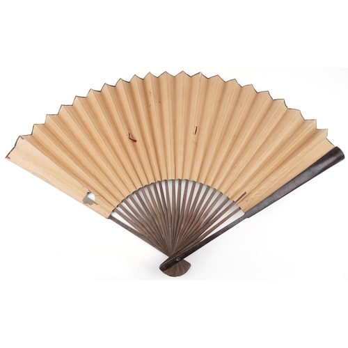 1295 - Large Chinese brisee fan hand painted with flowers, 89cm in length