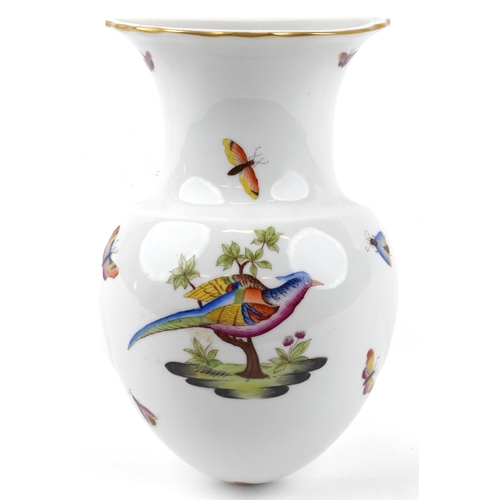 73 - Herend, Hungarian porcelain wall vase hand painted in the Rothschild bird pattern, 16.5cm high