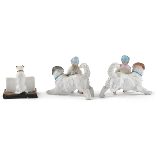 1188 - Novelty Victorian bisque dog porcelain including a group of teacher and two pupils, the largest each... 