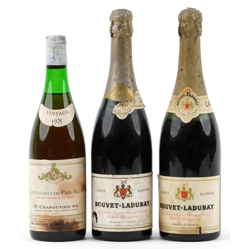 324 - Two bottles of vintage Bouvet-Ladubay Champagne and a bottle of 1975 Chateauneuf-du-Pape