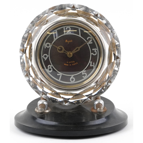 1281 - Majak, vintage Russian USSR desk clock, the silvered chapter ring having Arabic numerals, 19cm high