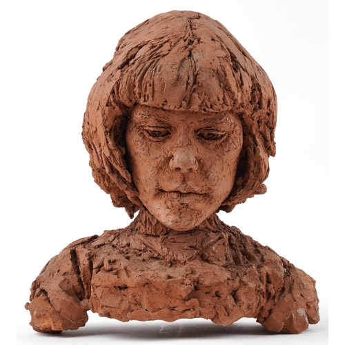 287 - Mid century style terracotta bust of a young female, 31cm high