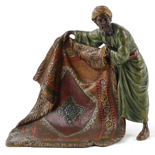 8 - Manner of Franz Xaver Bergmann, cold painted bronze carpet seller, 13cm high