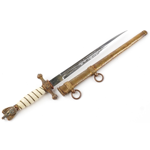 469 - German military interest naval officer's dagger with scabbard and engraved steel blade, 42cm in leng... 