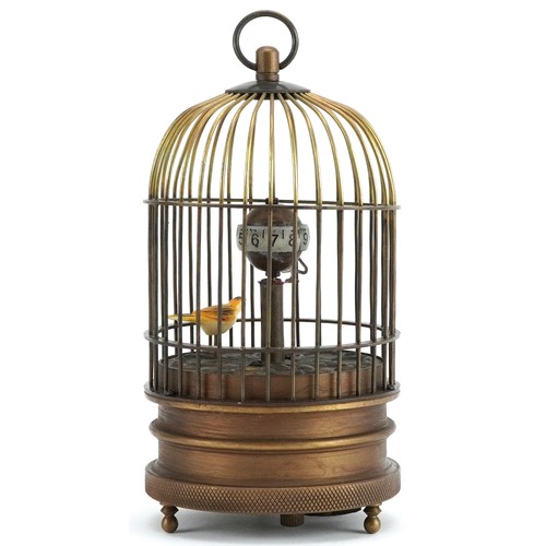 1250 - Clockwork automaton bird cage alarm clock, 14cm high