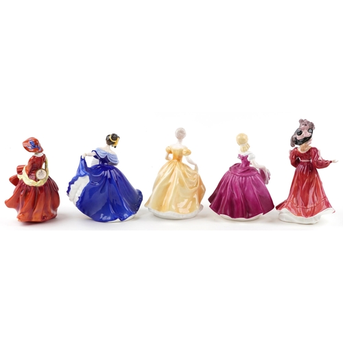 386 - Five Royal Doulton Coalport figurines including Elaine HN2791 and Figure of the Year Patricia HN3365... 