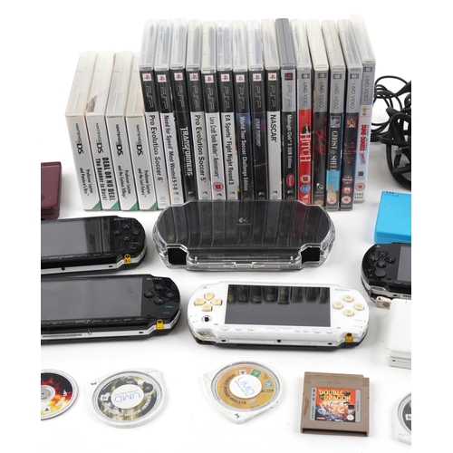 1383 - Hand held games consoles, accessories and games including Sony PSP, Nintendo DS XL, Nintendo DS Lite... 