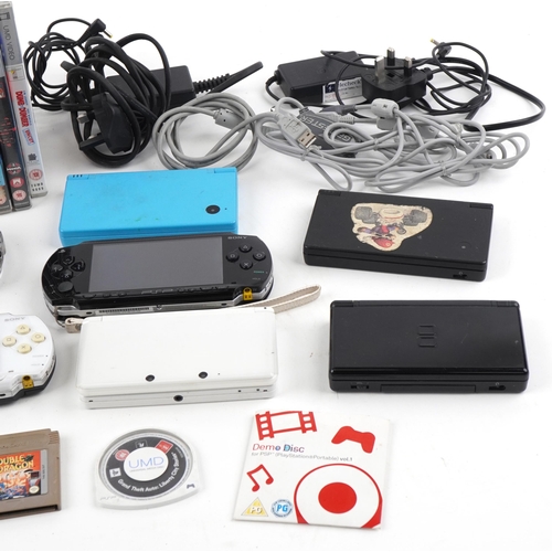 1383 - Hand held games consoles, accessories and games including Sony PSP, Nintendo DS XL, Nintendo DS Lite... 