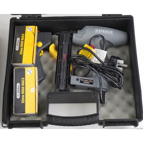 1235 - Power tools and drill set with cases including Rapesco nail gun and Performance 620 rotary hammer dr... 