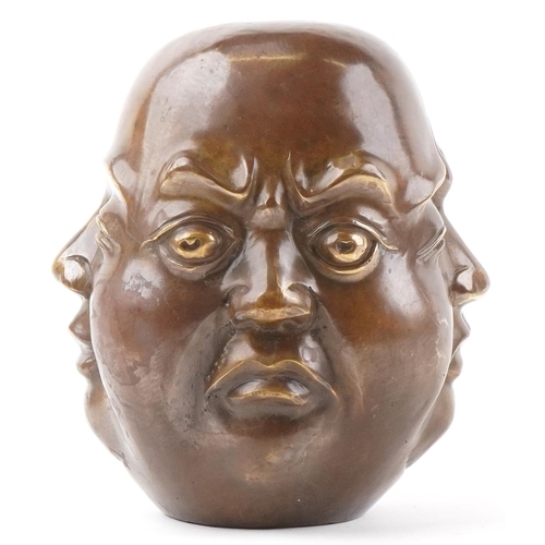 1286 - Large Chinese patinated bronze Buddha head, character marks to the base, 19cm high