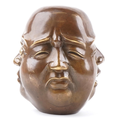 1286 - Large Chinese patinated bronze Buddha head, character marks to the base, 19cm high