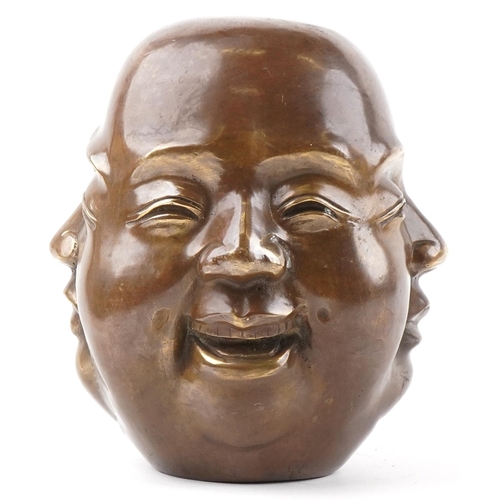 1286 - Large Chinese patinated bronze Buddha head, character marks to the base, 19cm high