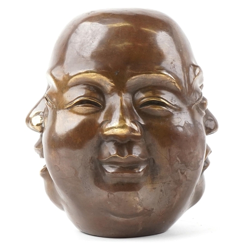 1286 - Large Chinese patinated bronze Buddha head, character marks to the base, 19cm high