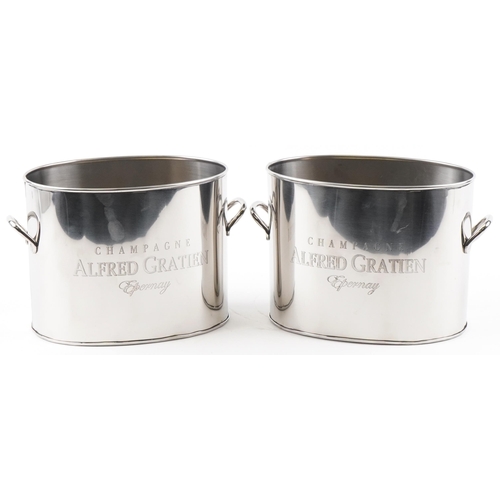 1241 - Pair of Alfred Gratien design silver plated Champagne ice buckets with twin handles, 18cm high x 27c... 