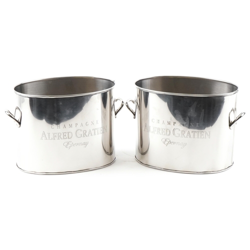 1241 - Pair of Alfred Gratien design silver plated Champagne ice buckets with twin handles, 18cm high x 27c... 